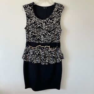 Love J Black and Nude Lace Mesh Peplum Belt Dress
